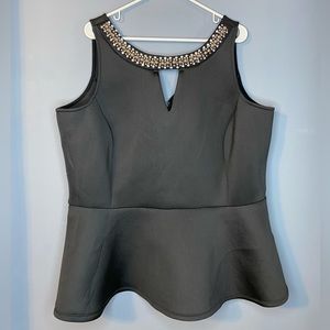 Ashley Stewart Black Top With Bedazzled Neck | Women’s Size US 22/24